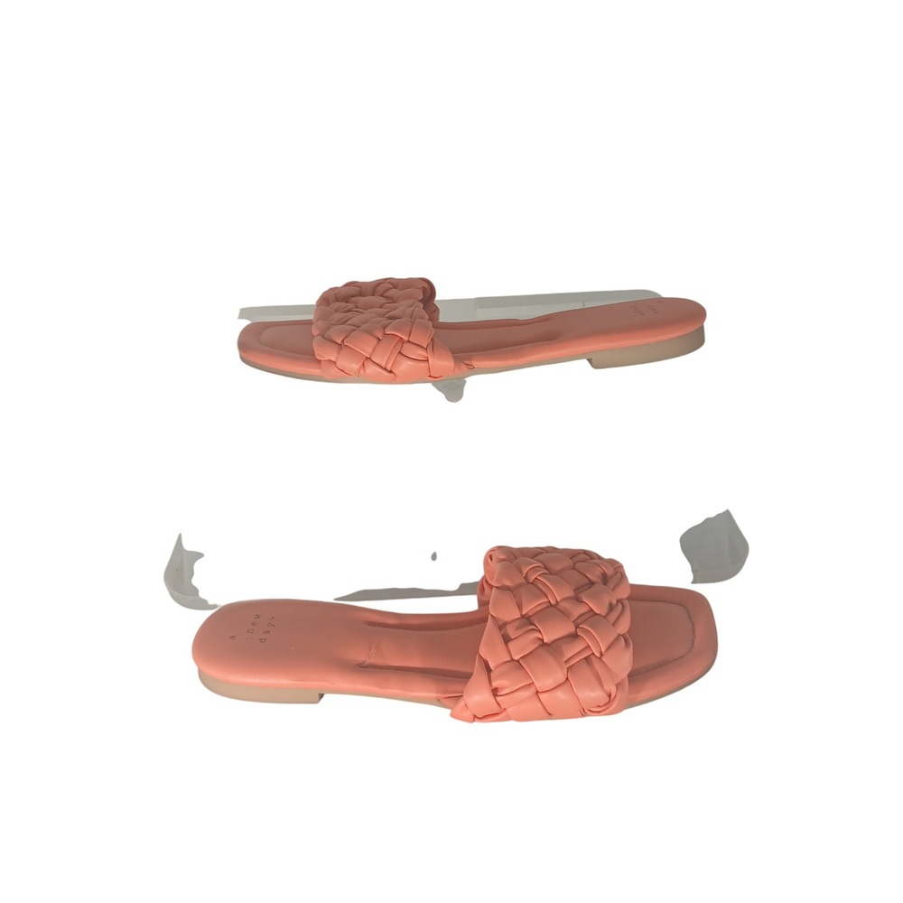 A New Day Coral Braided‎ Slide Sandals Square Toe Flat Slip On Womens 8.5 X283